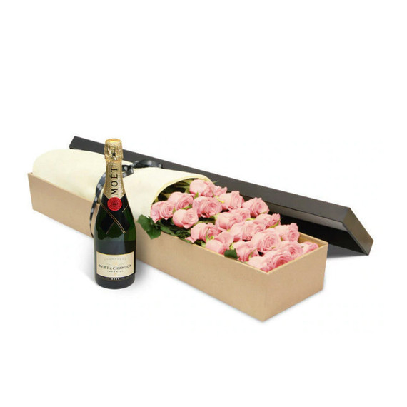 Luxury Pink Rose Box and Moet