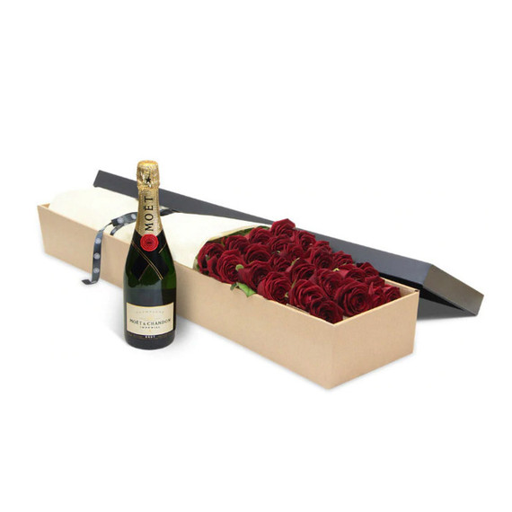 Luxury Red Roses with Moet