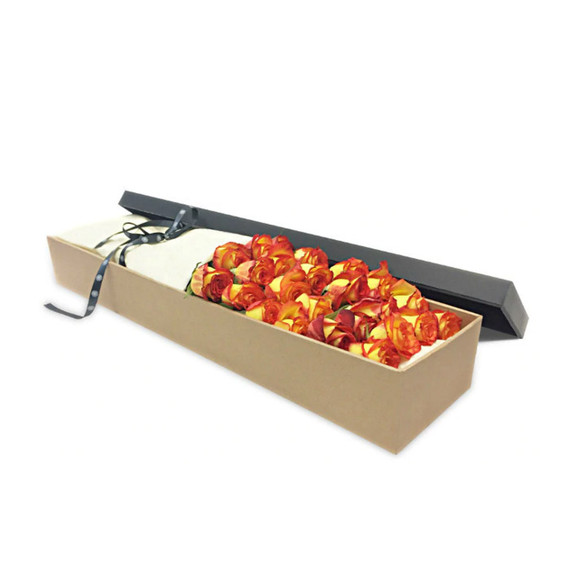 A box of luxury orange roses