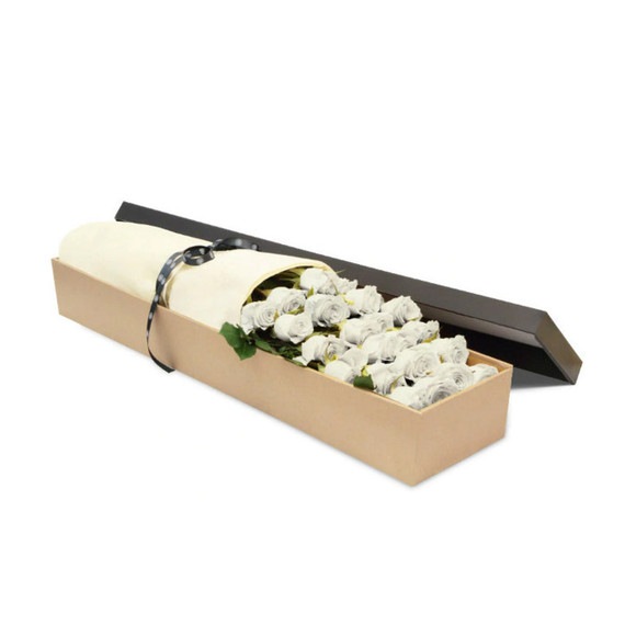 A box of luxury Ecuadorian long-stemmed white roses
