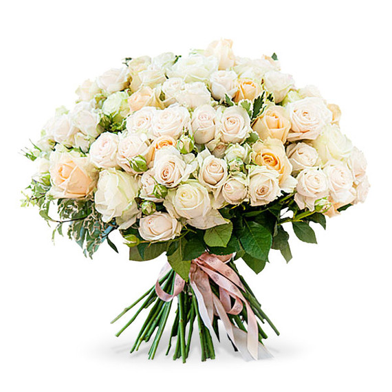 A stunning arrangement of luxury peach and white Avalanche roses, Sweet avalanche roses and selected spray roses